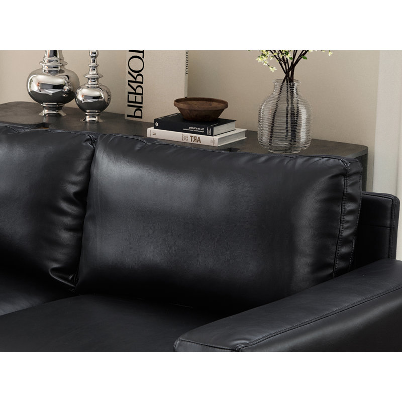 79" Faux Leather Square Arm Sofa, Black