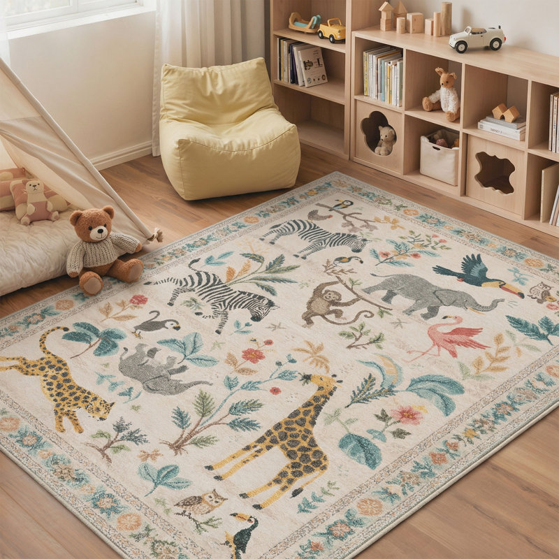 Tapis d'intérieur lavable à la machine Vintage avec envers antidérapant, Rectangulaire 8 pi x 10 pi