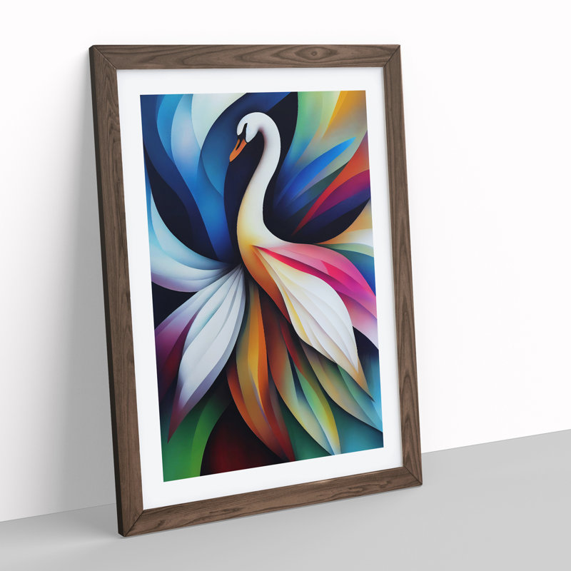 XV1022-5364X Wondrous Swan Abstract - Single Picture Frame Print, 34cm H x 25cm W x 2cm D, Walnut