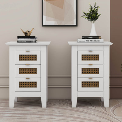 3 Drawers Rattan Nightstands Set Of 2