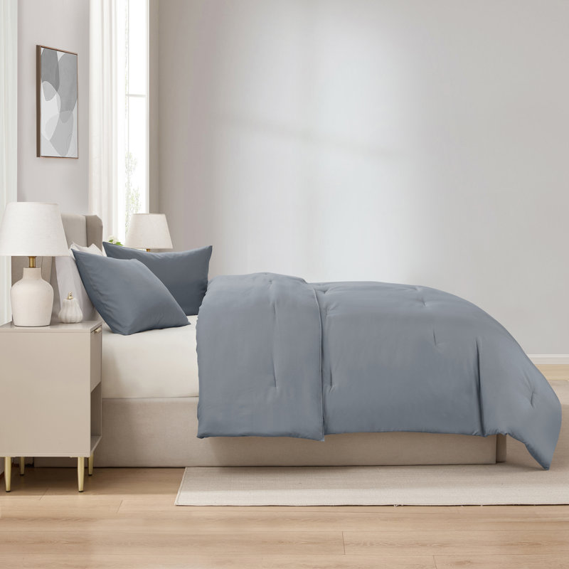  soft microfiber 3 piece comforter set with pillow shams, Slate Blue, King Comforter + 2 King Shams