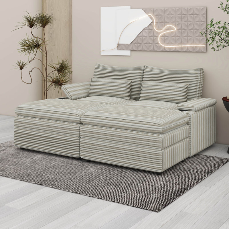 Canapé modulaire avec repose-pieds avec porte-gobelets et USB, rangement pour accoudoirs, Grey
