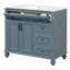 Meuble-lavabo 36 po avec lavabo, meuble-lavabo gris-bleu avec tiroir rabattable, 3 tiroirs, 2 portes à fermeture en douceur, bois massif et panneau de fibres à densité moyenne, quincaillerie noire élégante-617417494