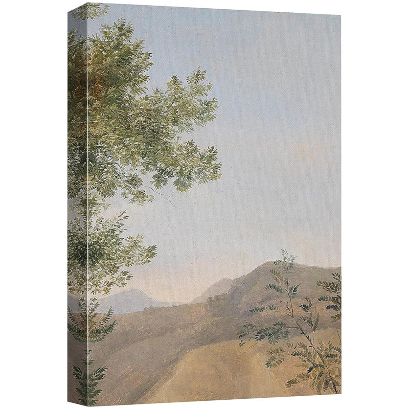 Clouds " Blue Sky Mountain Range Green Trees Nature Landscape Modern Art Decor Minimal Calm Rustic ", Wrapped Canvas