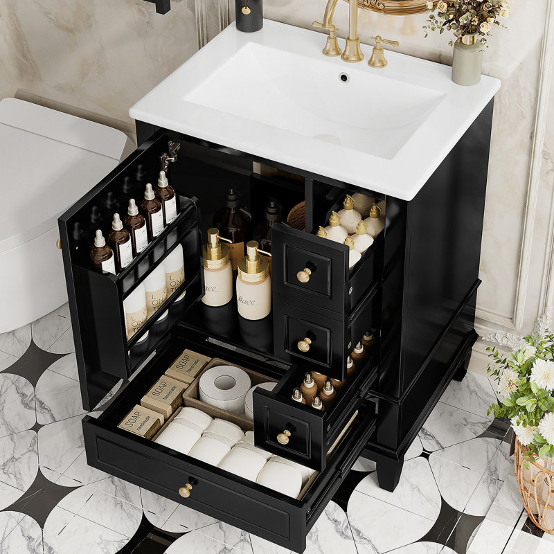 Meuble-lavabo 24 po avec lavabo en céramique, Black