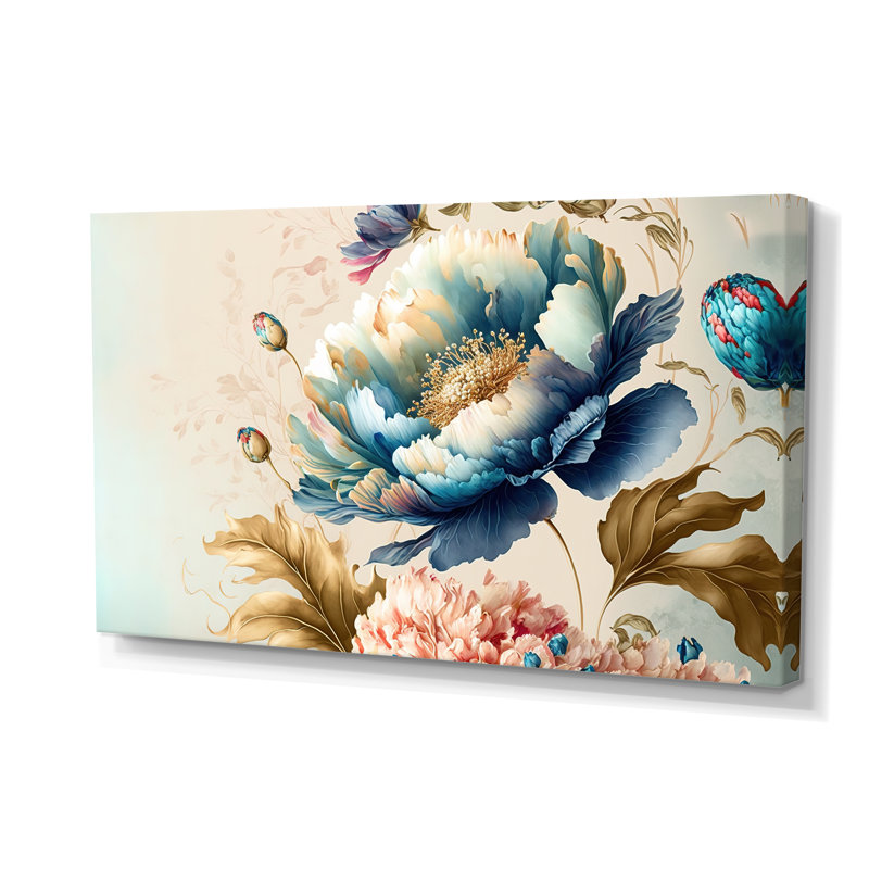 «Blue and Gold Floral Bunch I», art mural sur toile floral et botanique