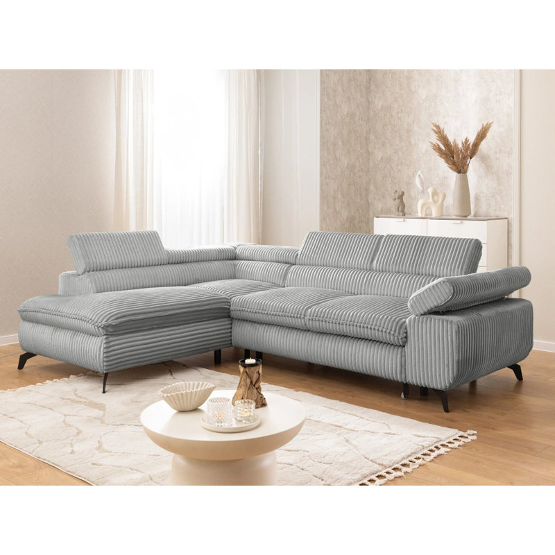 Bonnie 4 Seater Corduroy Corner Sofa with Storage, Left-Hand Facing, Light Grey