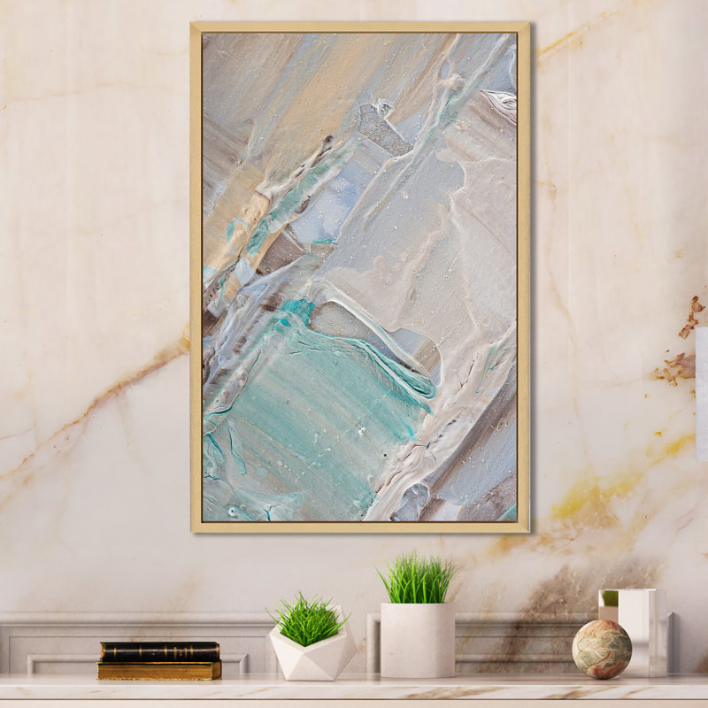 Artistic Beige Light Blue Strokes - Art sur toile moderne et contemporain, H 20 po x l 12 po x P 1 po