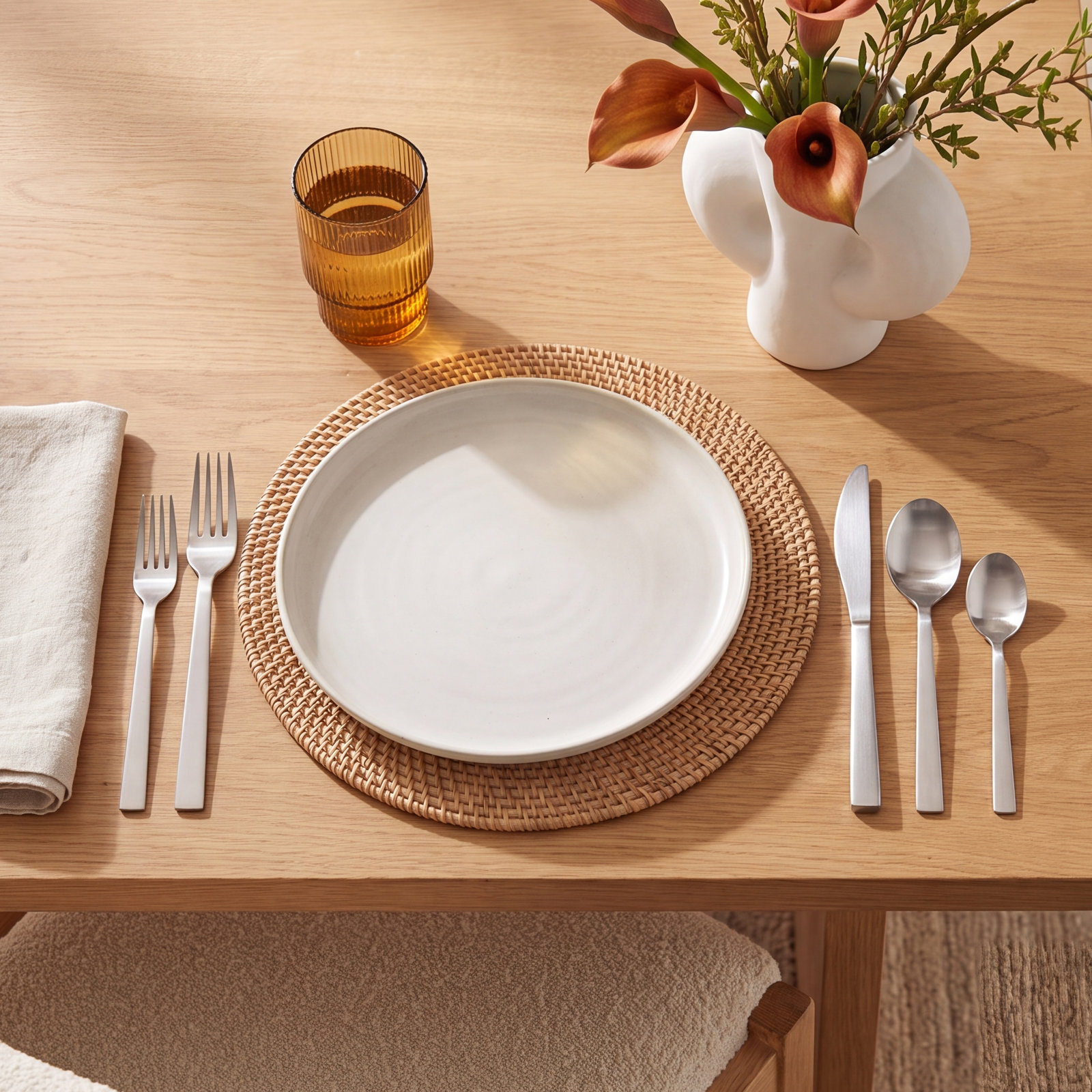 Sen Flatware Set - Service for 1, Brushed Silver