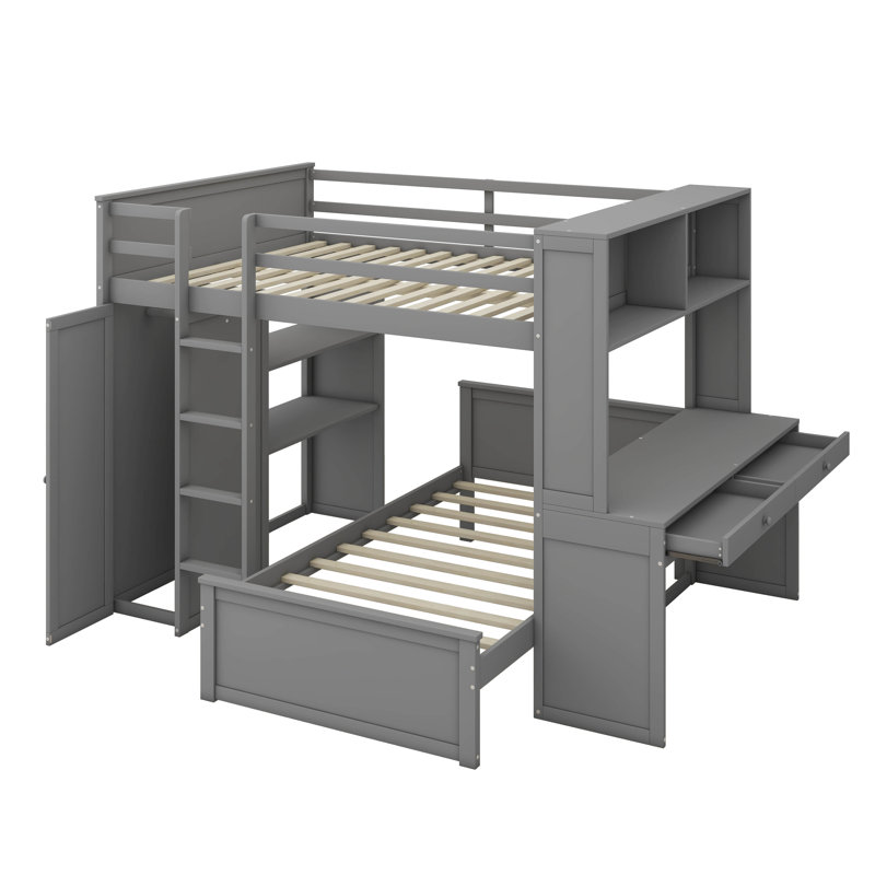 Hamood Kids Full Bunk Bed with Drawers, Gray