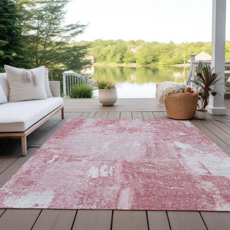 Pink Abstract Rectangular Washable Synthetic Area Rug 46" x 30"