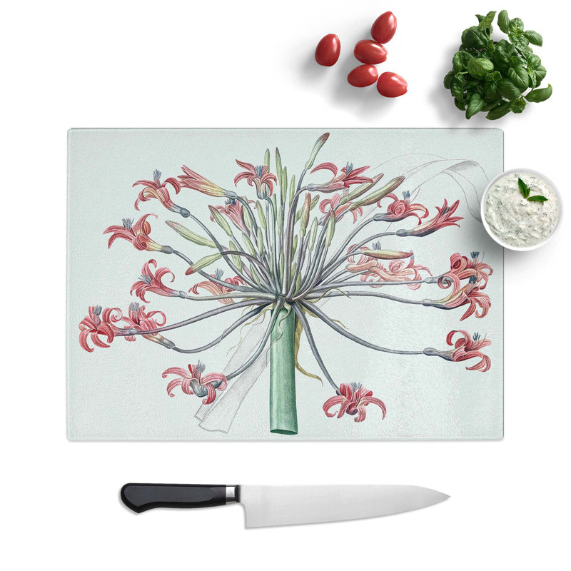 Tempered Glass Amaryllis Josephine Flowers Chopping Board, 28.5 cm W x 20 cm L