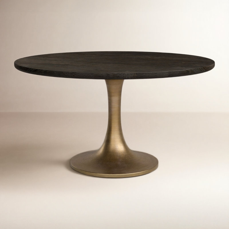 Ottie Round Solid Wood Top Metal Base Dining Table