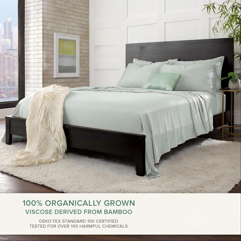 100% Organic Bamboo Fiber Full-Size Sheet Set, Double-Stitched, Luxuriously Soft, Cool And Skin-Friendly.