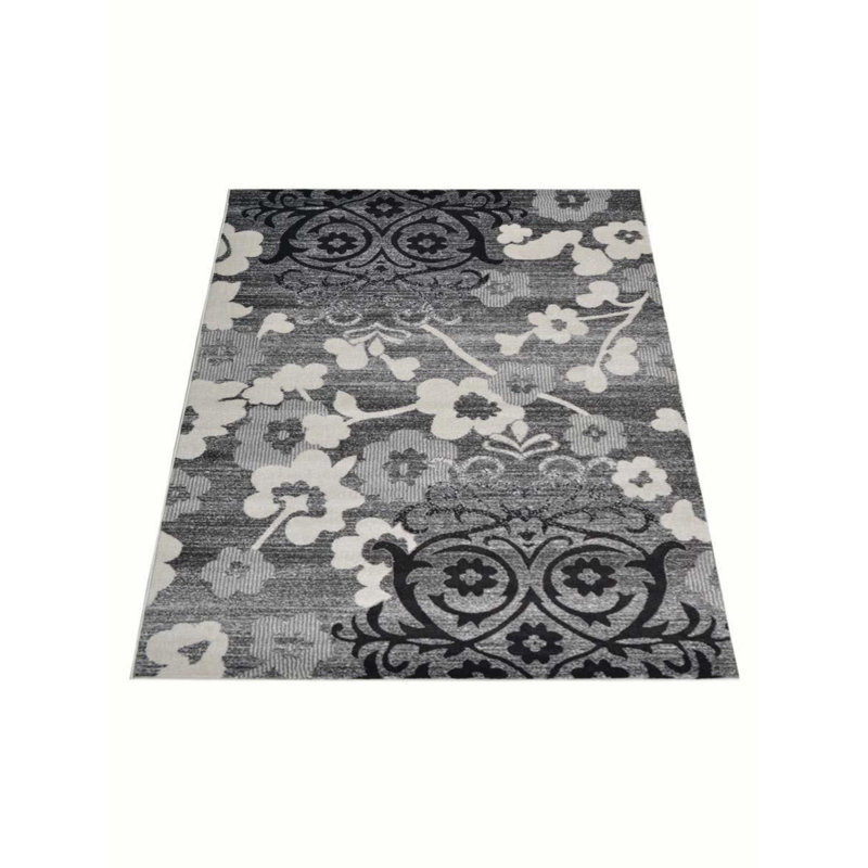 Tullos MACHINE MADE HEATSET POLYPROPYLENE AREA RUGS  - Rectangle Shape, Silver Color, Floral Modern Design, Machine Made Area Rugs for Living Room, Bed Room