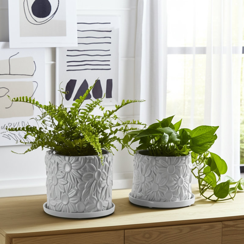 Handmade Ceramic Planter Set, 7" H x 8.25" W x 8.25" D