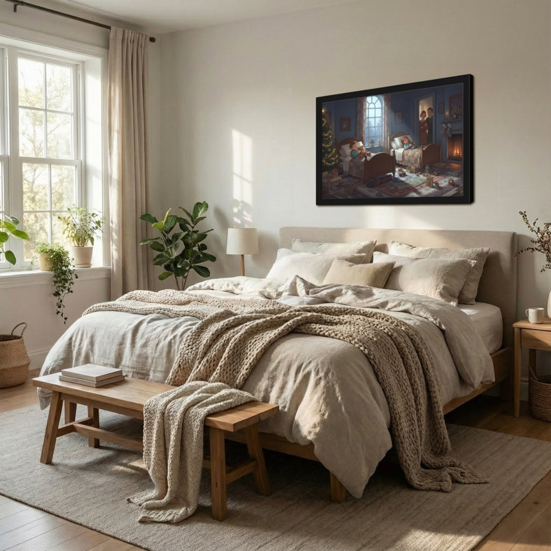 Scène de chambre de Noël avec enfants et arbre