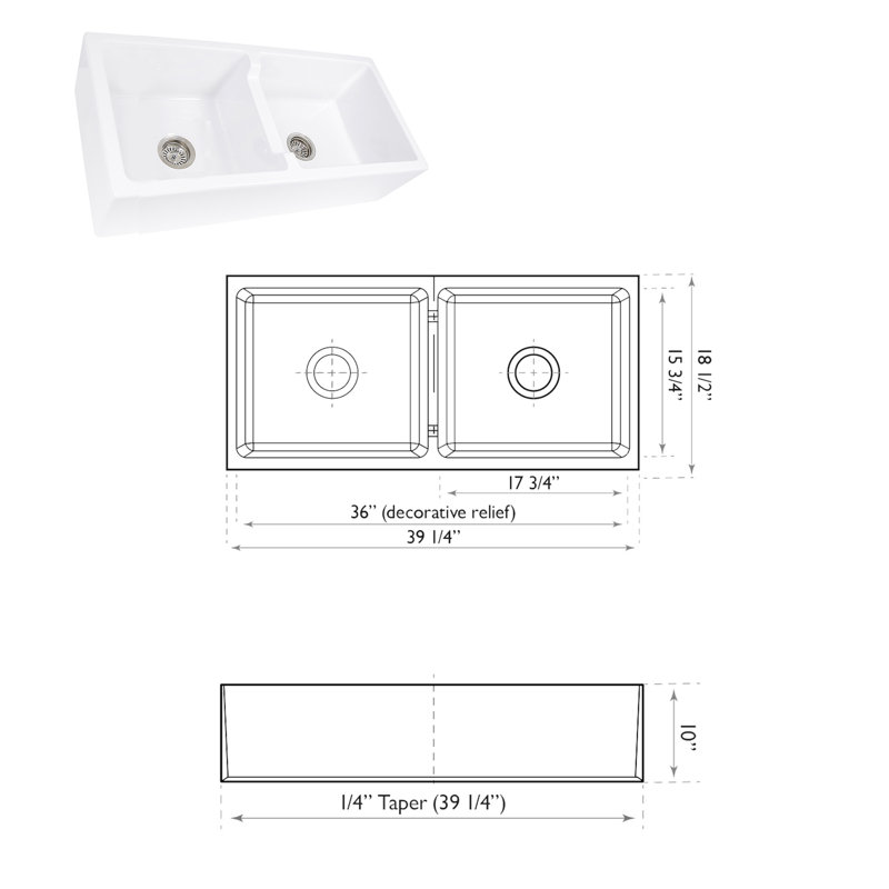 Pranav 39.25'' L Double Bowl Fireclay Kitchen Sink