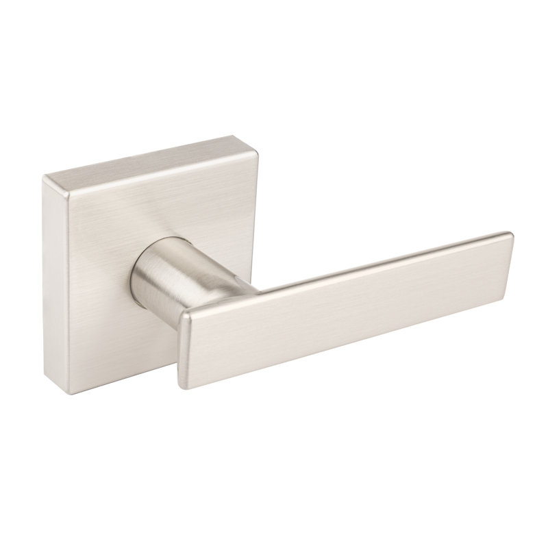 Poignée de porte plate avec rosette carrée, Nickel satiné