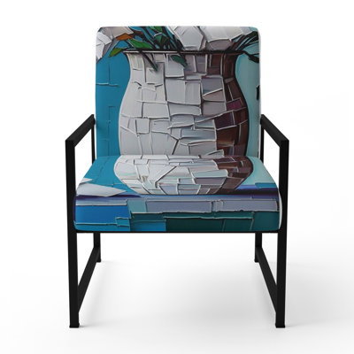 Still Life White Blossoming Flowers On Blue I - Upholstered Farmhouse Arm Chair, Rustic Floral Accent Chair