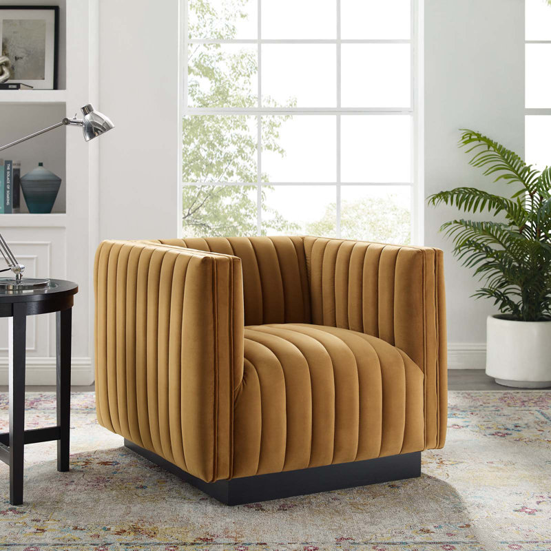 Modway Conjure Channel Tufted Performance Velvet Accent Armchair, Cognac