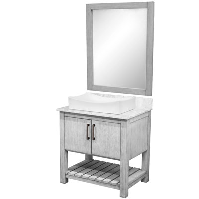 36-inch Single Bathroom Vanity with carrara marble top, black porcelain vessel sink, mirror and oil rubbed bronze hardware