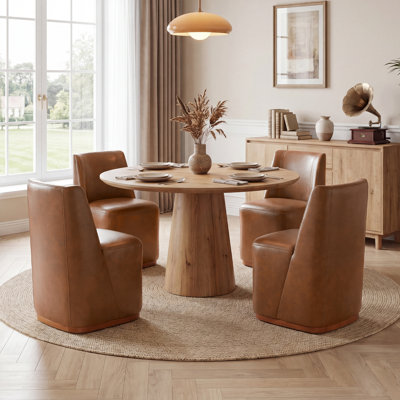 Genuine Leather Swivel Chair(Set Of 4)