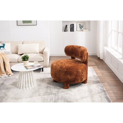 Fauteuil de chambre rembourré en fourrure kaki avec dossier incurvé et pieds solides pour un espace de vie principal - rembourrage en mousse confortable, construction, entretien simple, installation facile à une personne