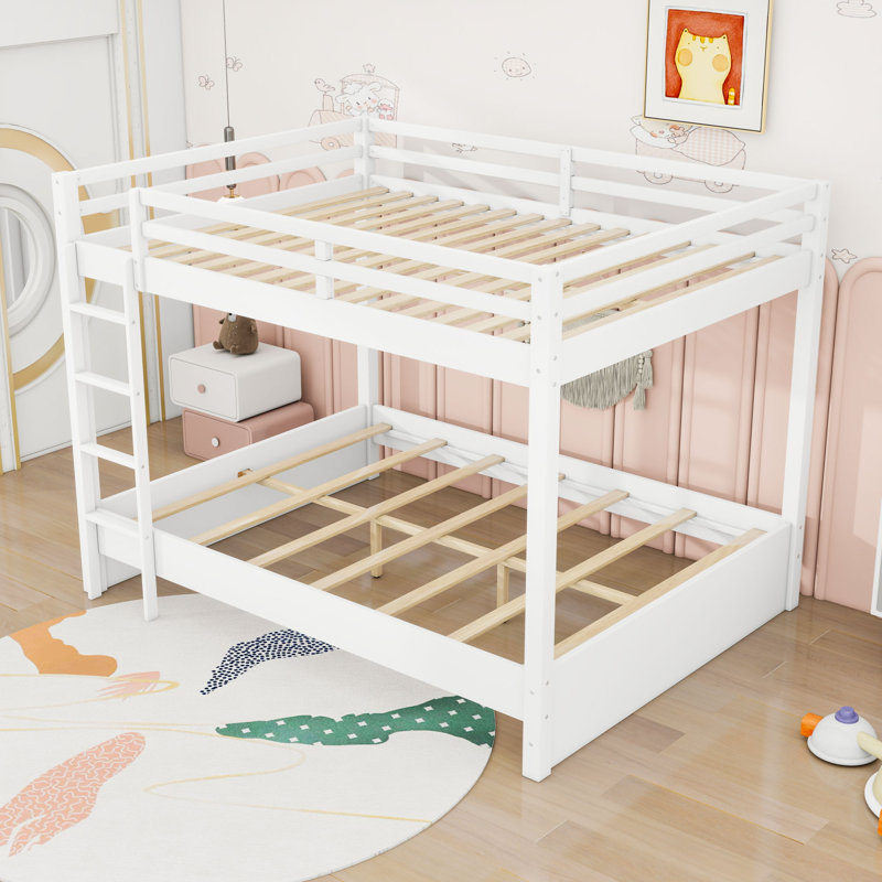 Grand lit superposé en bois avec échelle, Blanc