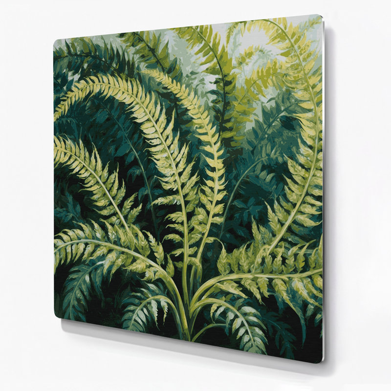 Adhésif botanique vert, art mural en métal, H 144 po x l 144 po x P 0,05 po