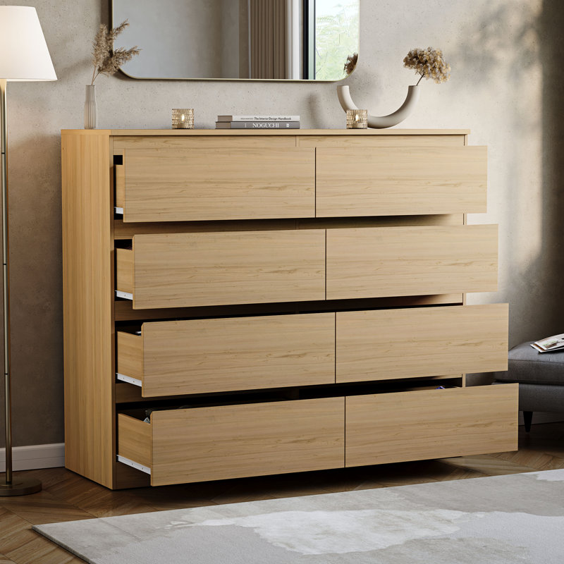 Cunha 8 - Drawer Wide Chest of Drawers, Large Bedroom Storage Cabinet, Pine