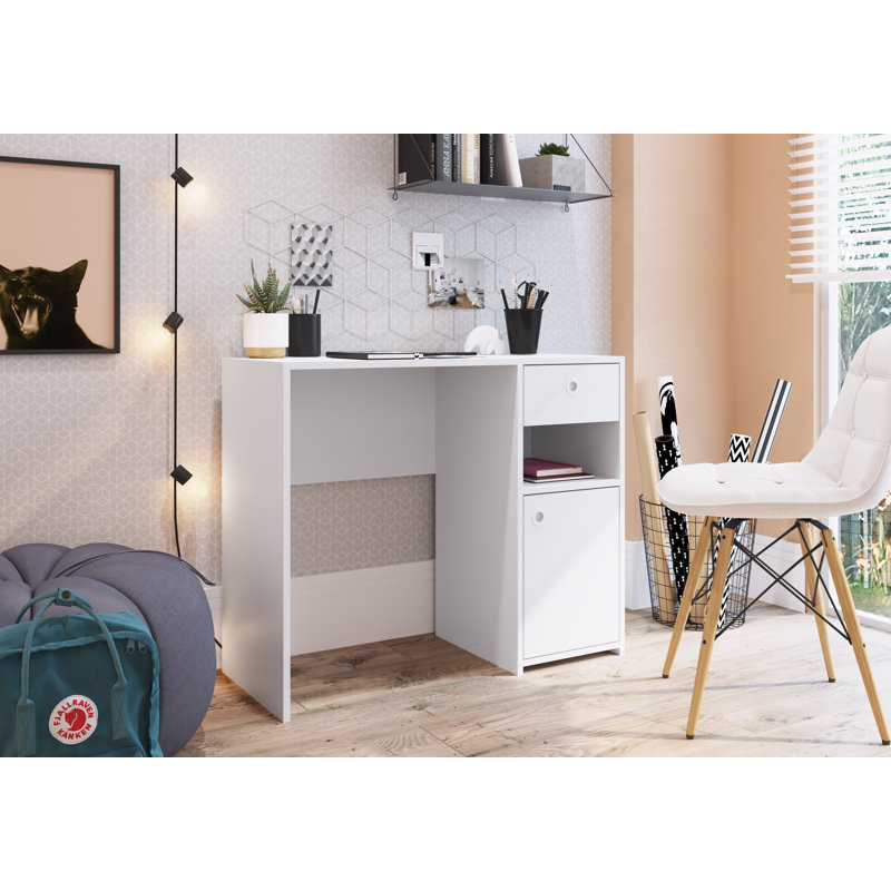 Table de bureau compacte avec tiroir et porte Hertford Coimbra - Poste de travail compact pour le travail à domicile - Fabrication MDP - Rangement intégré
