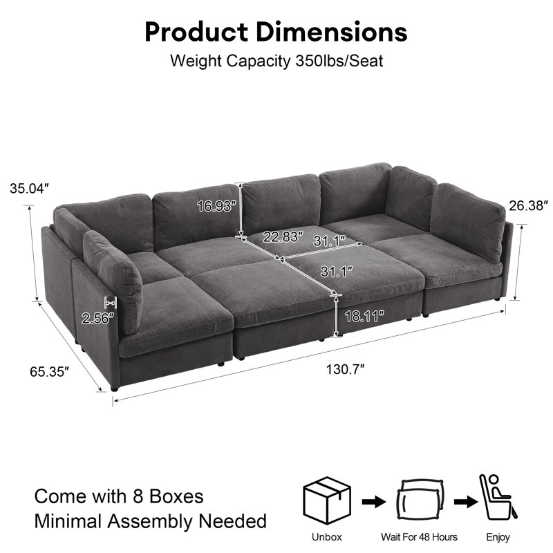 Canapé modulaire 8 pièces 8 pièces, Mélange de polyester gris foncé