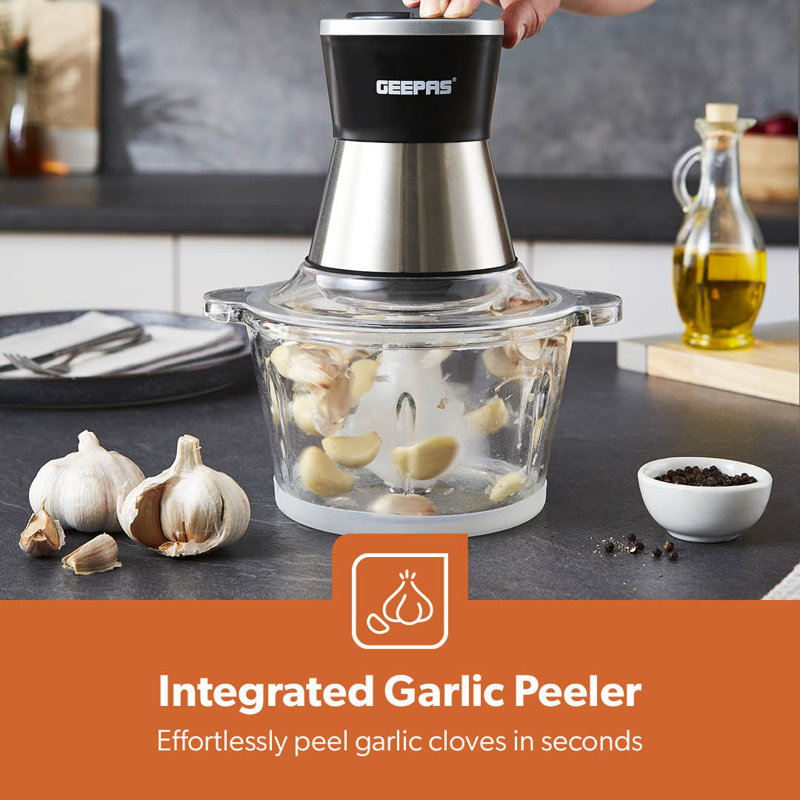 GEEPAS Mini Food Processor, 2L 500W Copper Motor 3 Speed Setting Garlic Peeler Food Chopper