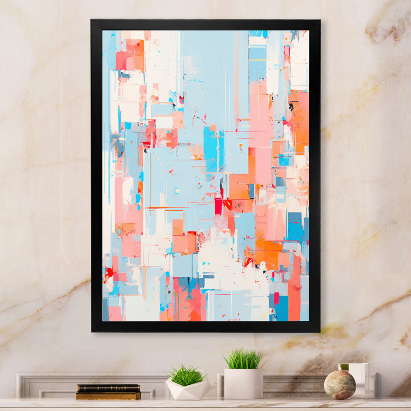 " Blue Orange Interlocking Perspectives ", Black Single Picture Framed, 44" H x 34" W x 1.5" D