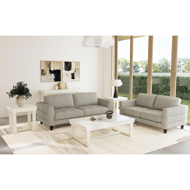 Transitional 3Pcs Square Marble Table Set With Two End Tables, 52-Inch Modern Coffee Table Set For Living Room