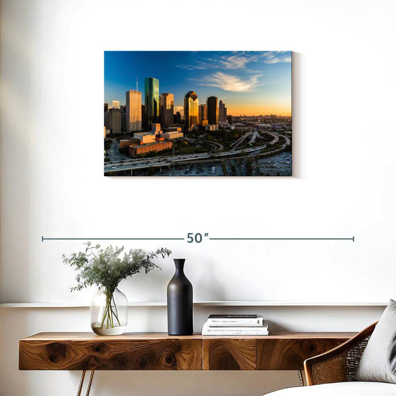 Ravi Houston Skyline au coucher du soleil, H 20 po x l 30 po