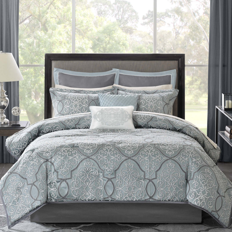 Blue Queen Cotton Jacquard 12-Piece Bedspread Set