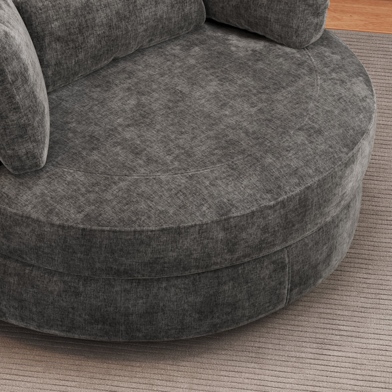 49.6"W Slipcovered Oversized Accent Barrel Chair, Chenille Swivel Club Chair With Metal Base, Gray