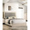 Grand lit de style classique, crème et gris, sommier requis, cadre de chambre à coucher contemporain crème, tête de lit, bois d'hévéa