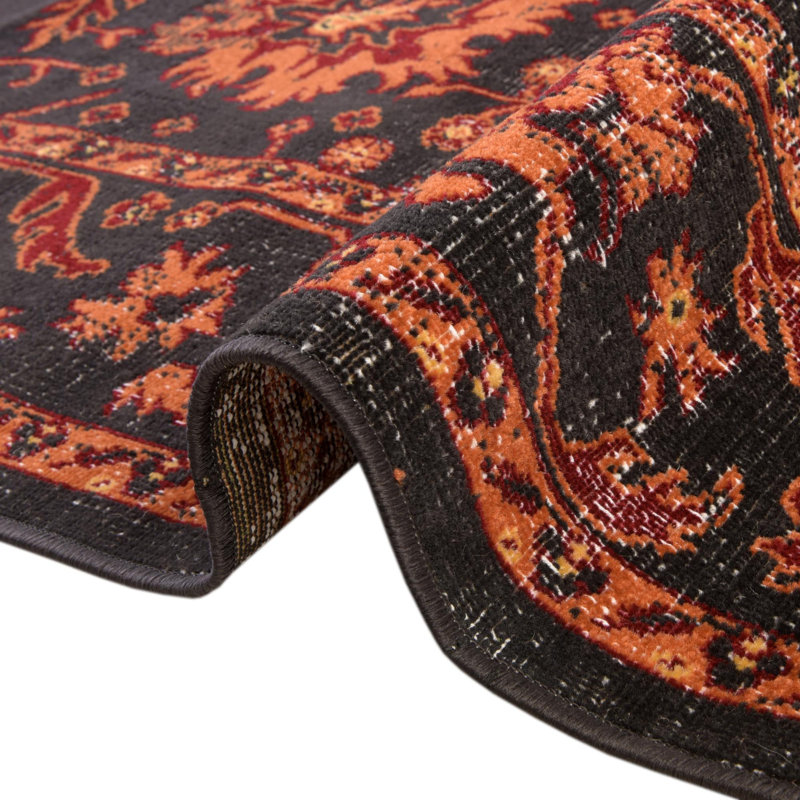 Tapis floral noir, Rectangle 2 pi x 3 pi 1 po