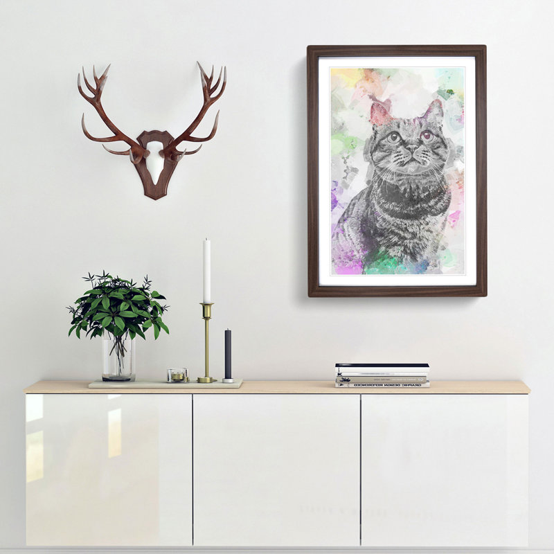 Colours of a Cat in Abstract - Picture Frame Graphic Art Print, 36cm H x 27cm W x 2cm D, Walnut Framed