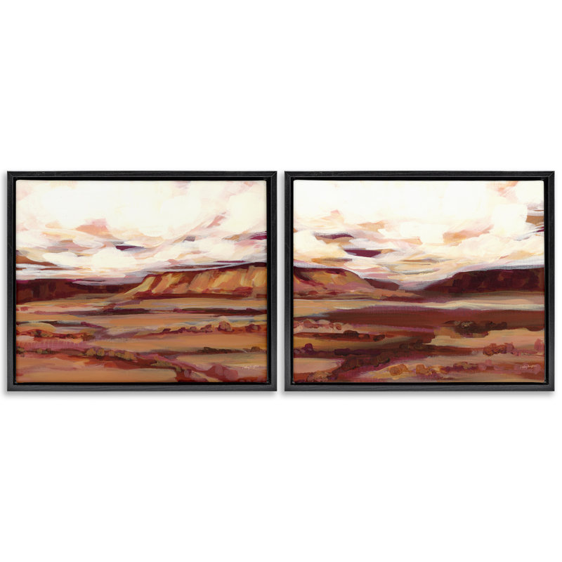«Mauve Mesa Abstract Landscape», ensemble de 2 toiles flottantes encadrées par Haley Knighten, H 25 po x l 31 po