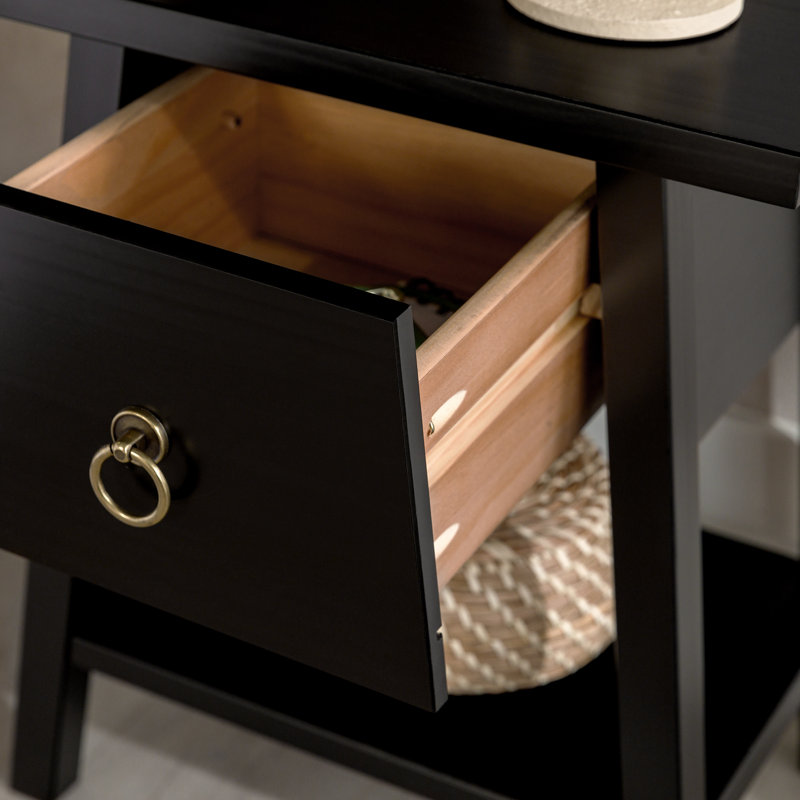 Krystynn 35cm W Solid Wood Bedside Table, Black