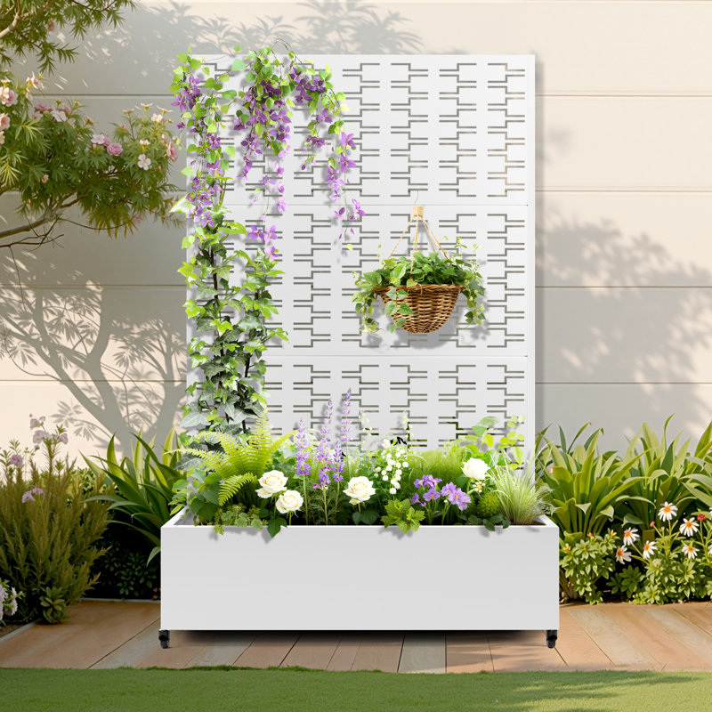 Raised Garden Bed with Trellis on Wheels – Versatile Metal Planter Box with Trellis, Multi-Style Planter Boxes with Trellis Privacy Screen for Patio and Garden