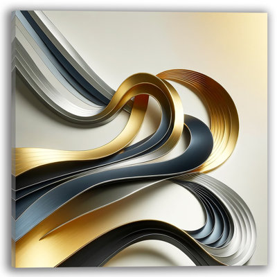 Crescendo métallique - tourbillons abstraits en or et bleu marine sur toile