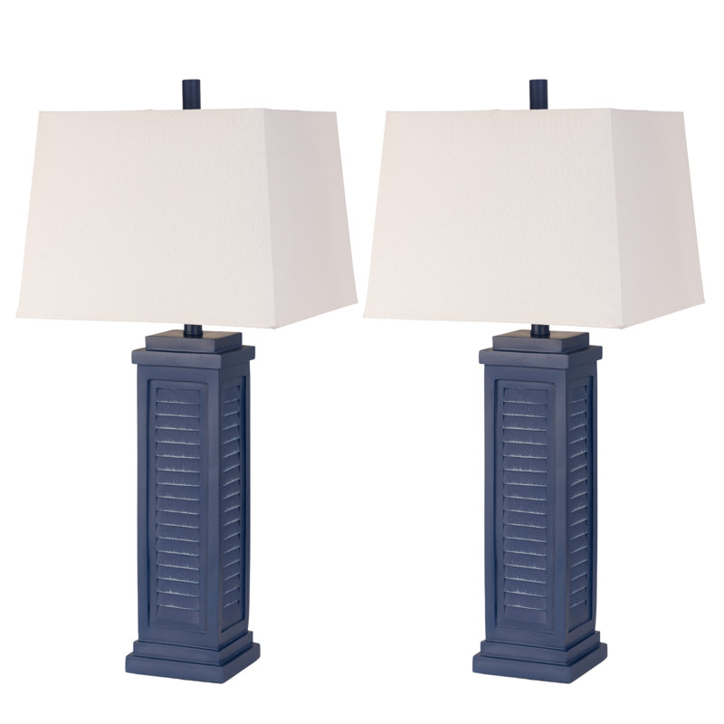 Tabetha Stunning Shutter USB Port Table Lamp with Linen Shade (Set of 2), Navy 
