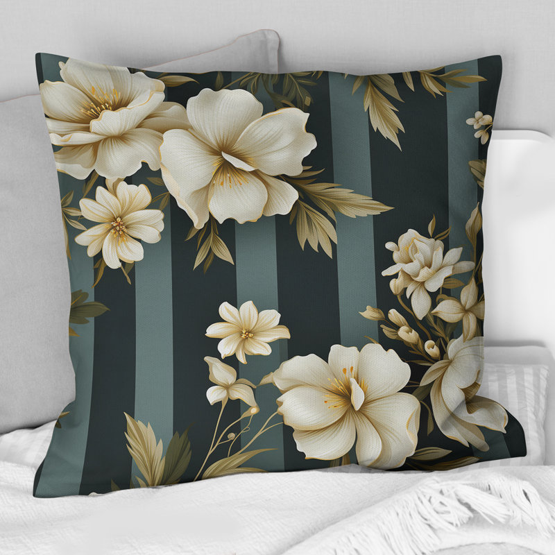 Classic Elegant Striped Floral Dreamscape - Coussin décoratif à rayures, 18 po x 18 po