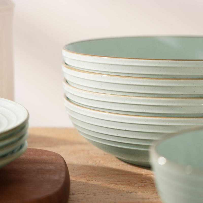  18 Piece Stoneware Dinnerware Set, Dish Set for 6, Light Green