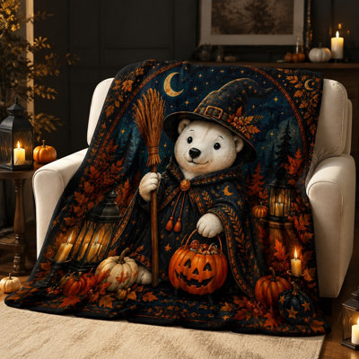 Couverture mignonne à motif d'ours pour l'Halloween, linge de lit douillet en polaire pour canapé, chambre, salon et décoration intérieure